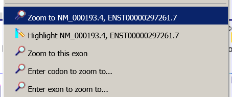 Right-click menu with zoom and highlight options